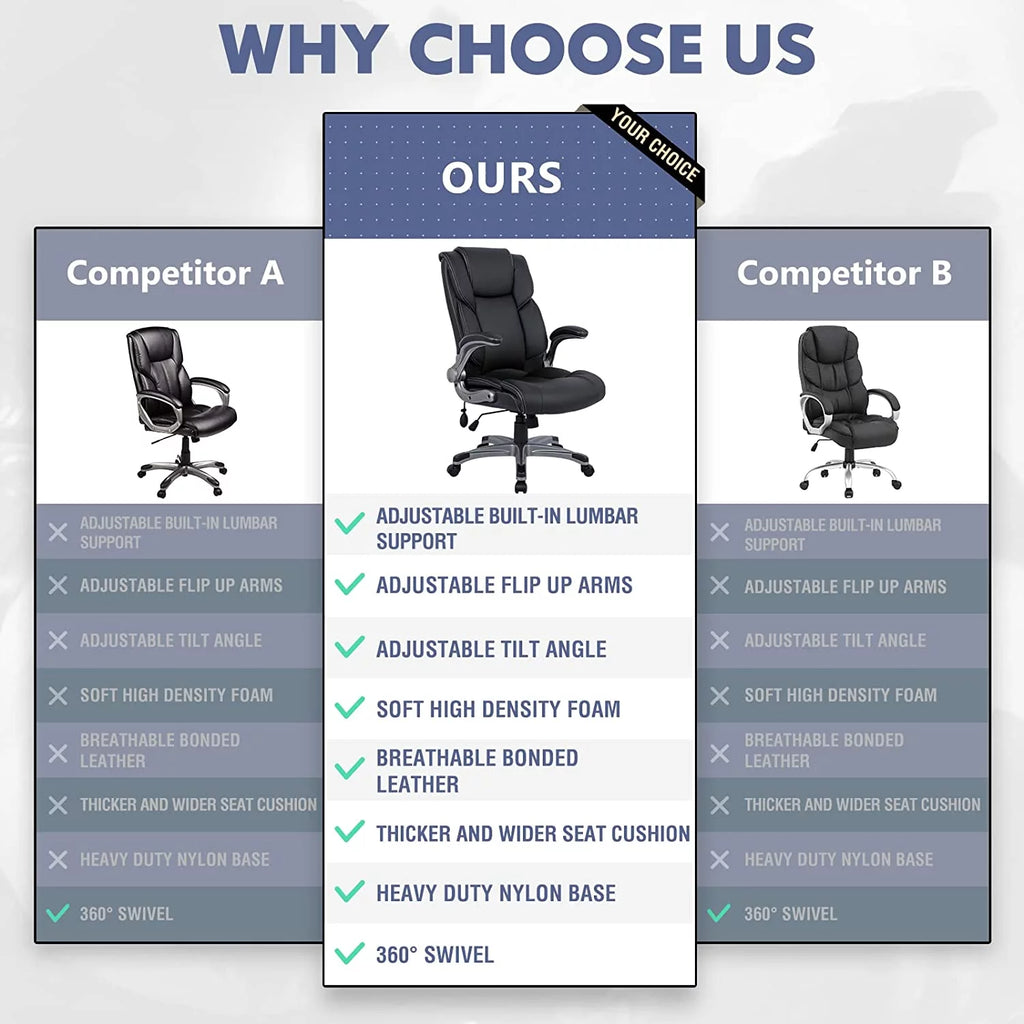High Back Ergonomic Leather Office Chair with Flip-up Arms A581
