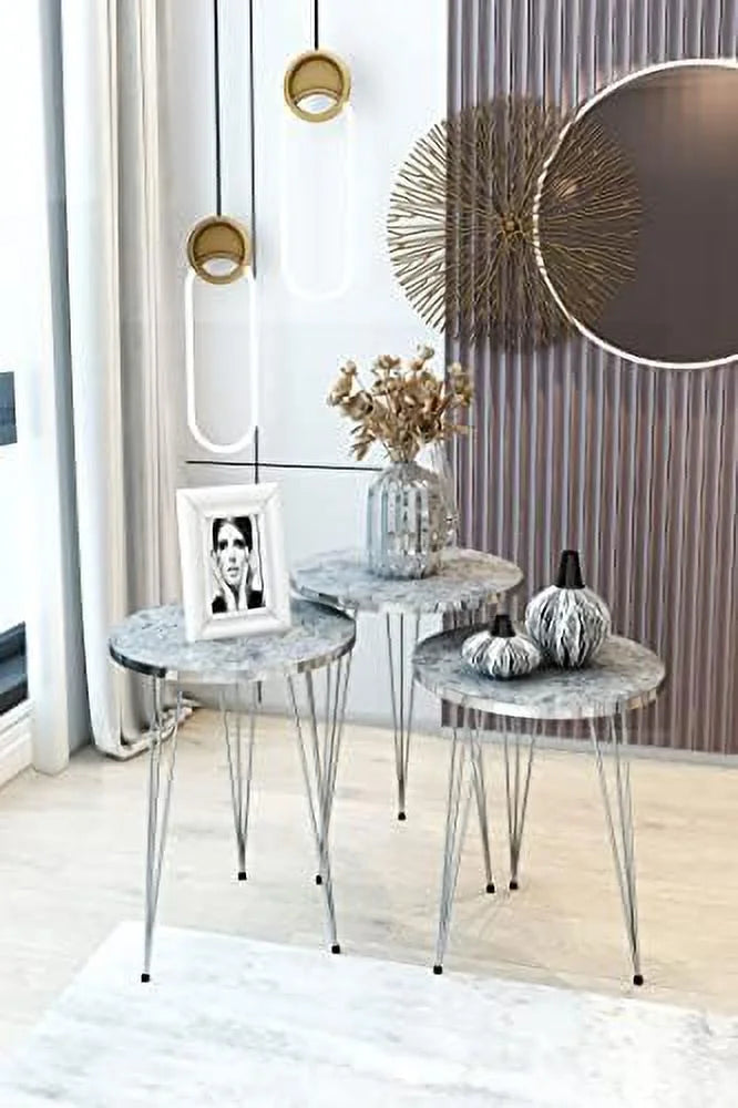 Set of 3 Round Wood Nesting Tables R66219