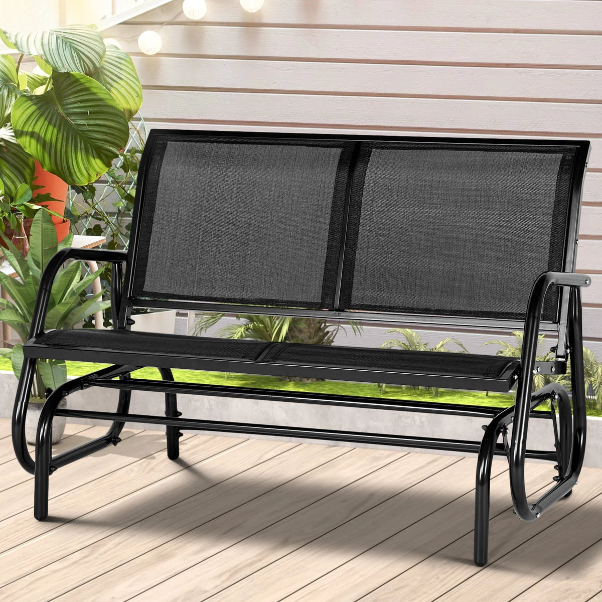 Black Steel Outdoor Glider Bench N760