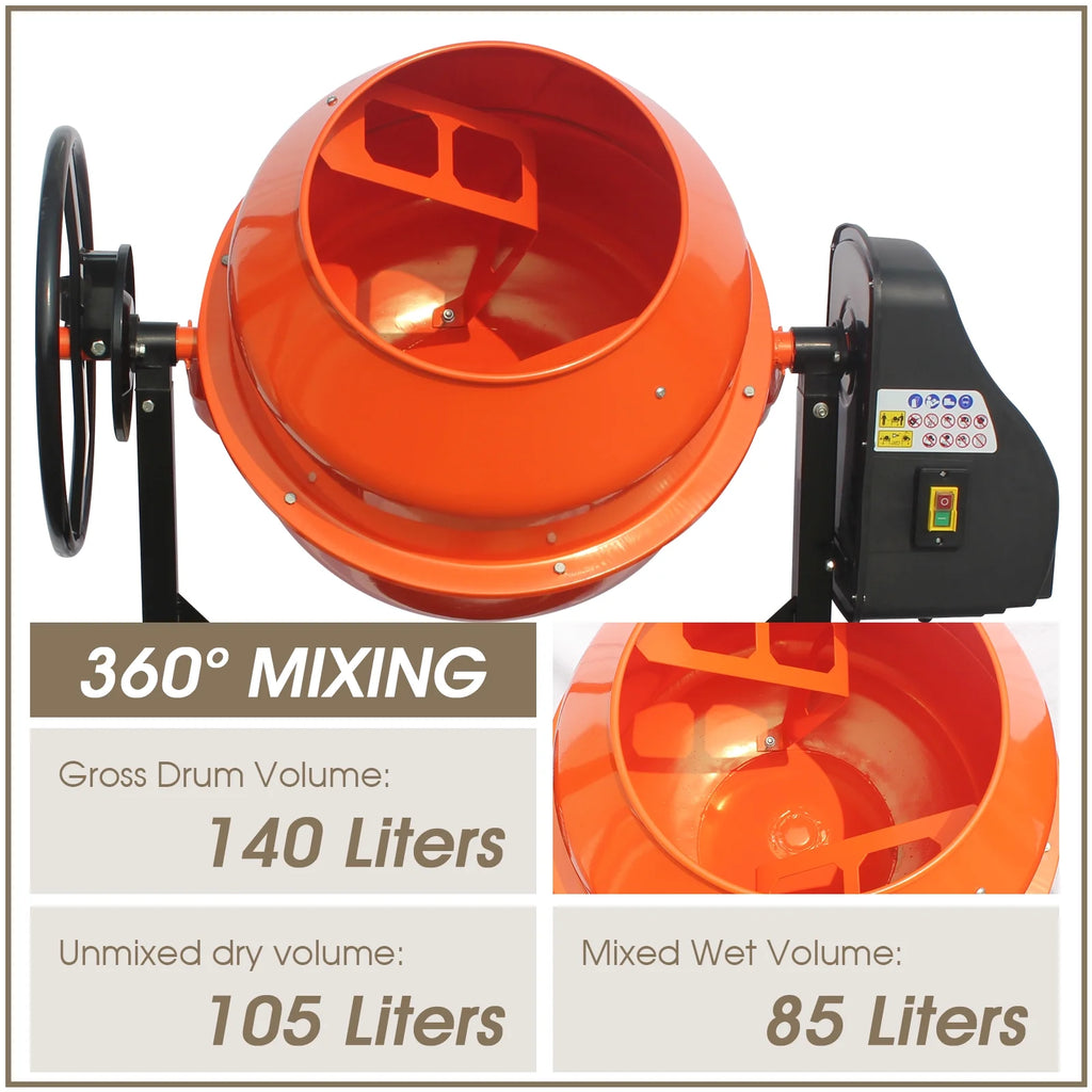 4/5HP Electric Concrete Cement Mixer 5 Cu Ft C84653