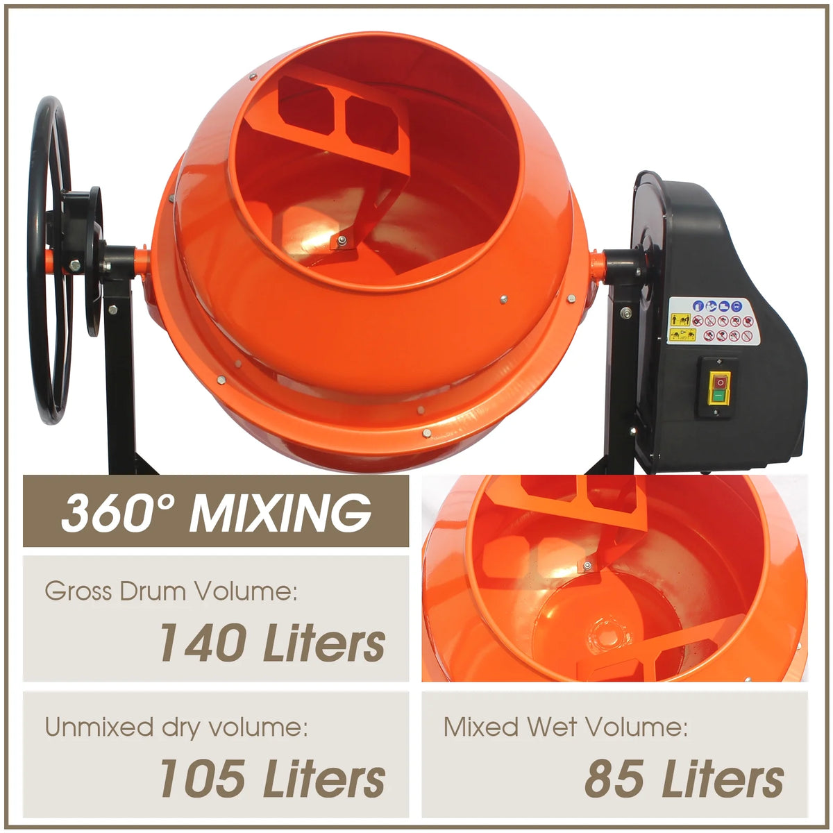 4/5HP Electric Concrete Cement Mixer 5 Cu Ft C84653