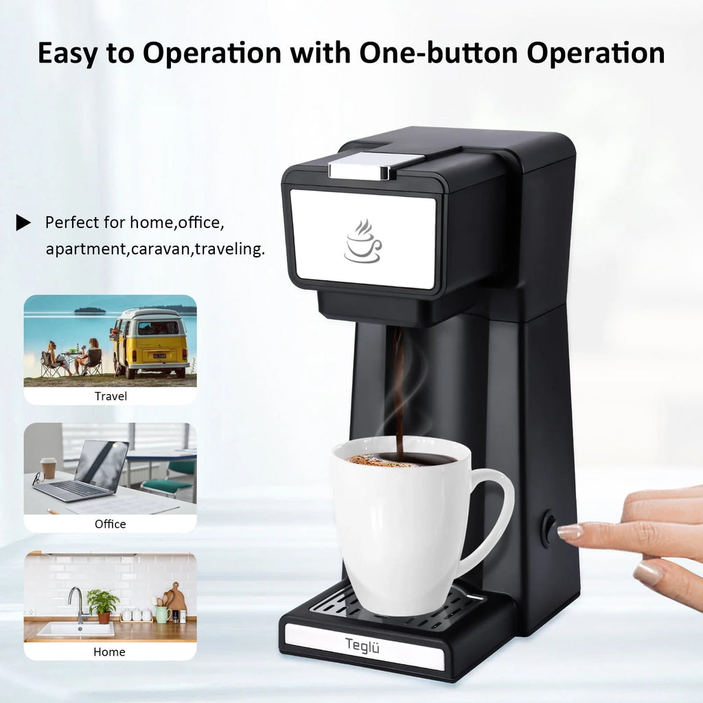Slim Single Serve Coffee Maker 2 in 1, 14 Oz, Black U109