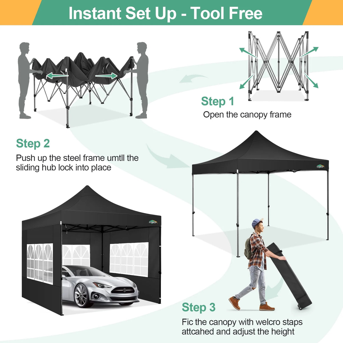 10'x20' Blue Pop Up Canopy Tent with 6 Removable Sidewalls D27686