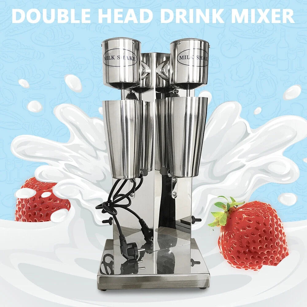 Double Heads Commercial Electric Milkshake Maker Smoothie Blender Stainless Steel 110V 18000RPM C937042
