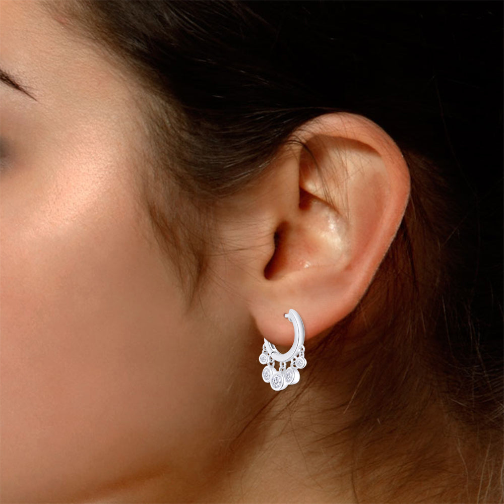14K White Gold Over Sterling Silver Moissanite Hoop Earring P442