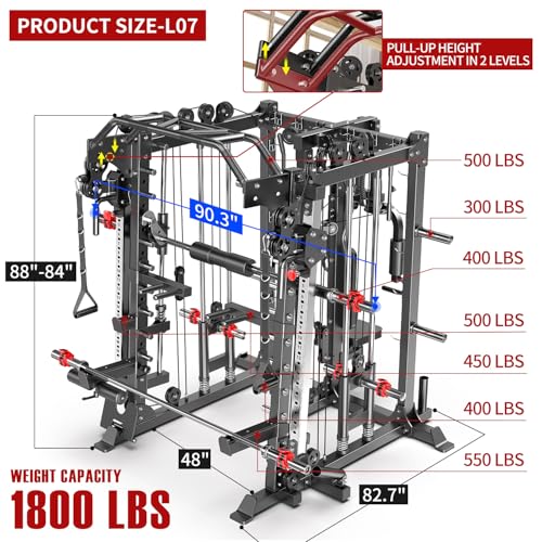 Smith Machine Squat Rack Power Cage with Cable Crossover System X367849