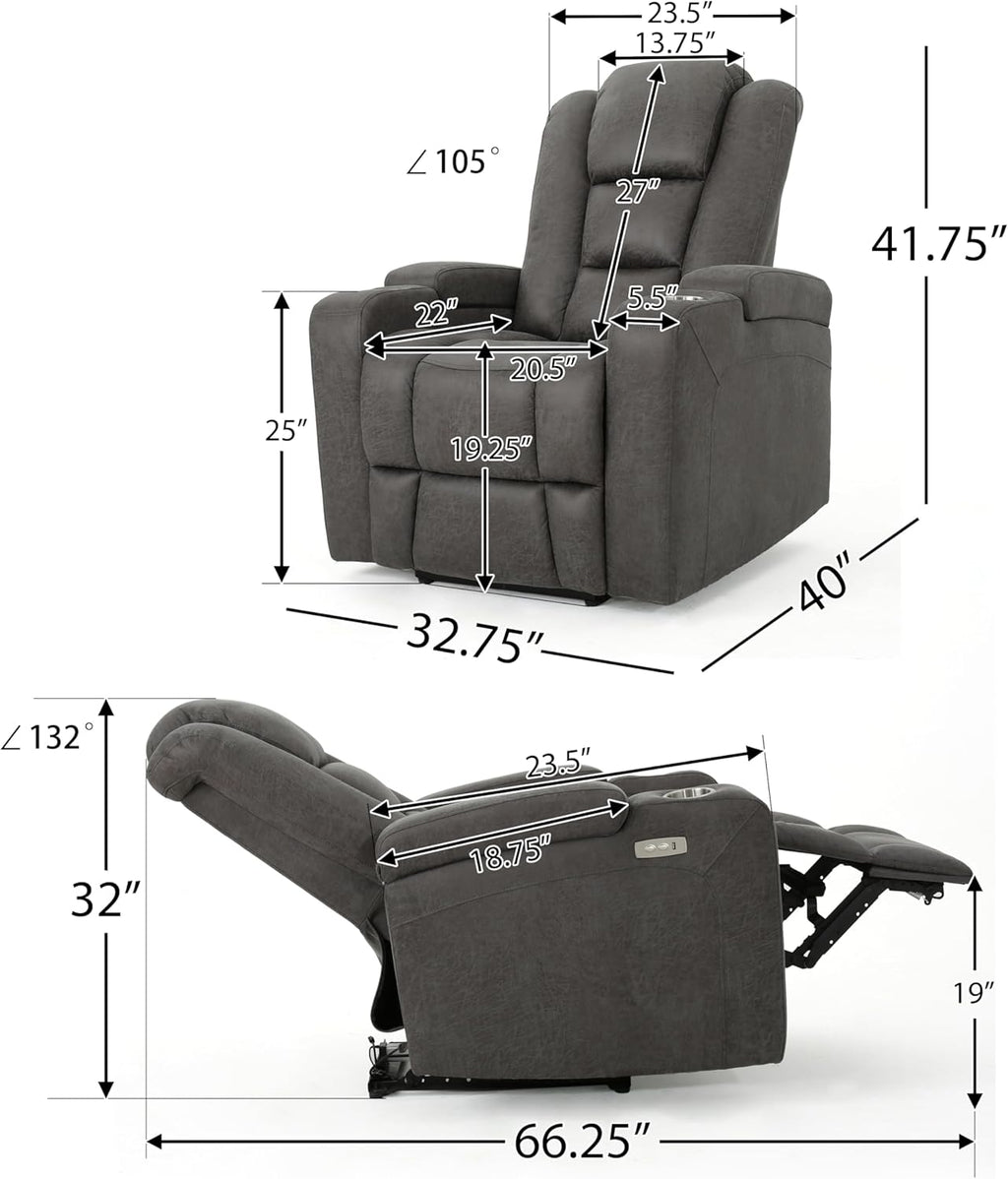 Power Recliner Chair with USB, Arm Storage, and Cup Holders R23147