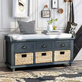 White Washed Bench with 3 Basket Drawers K697