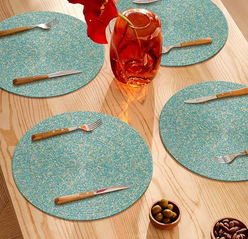 Gold White 13" Round Set of 4 Beaded Placemat O9313