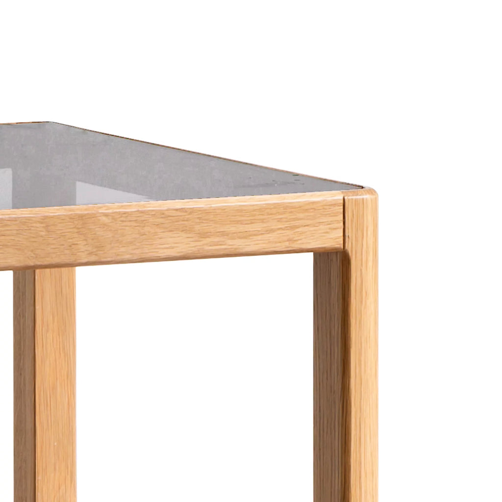 Natural Oak Wood End Table with Tempered Glass D4712
