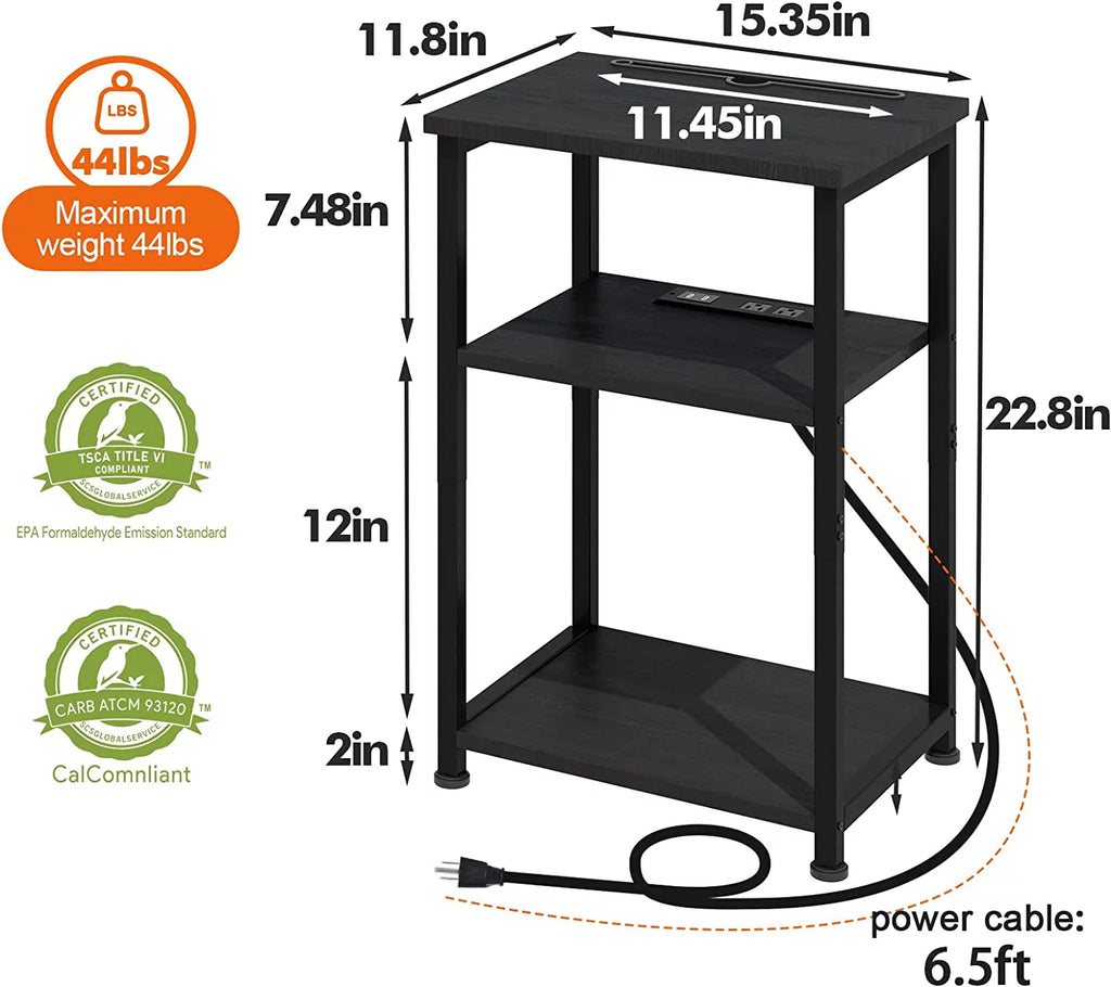 Nightstands Set of 2 with Charging Station and Storage Shelf S25040