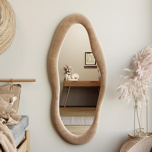63" x 24" Flannel Wrapped Wooden Frame Irregular Wavy Full Length Mirror Z461646