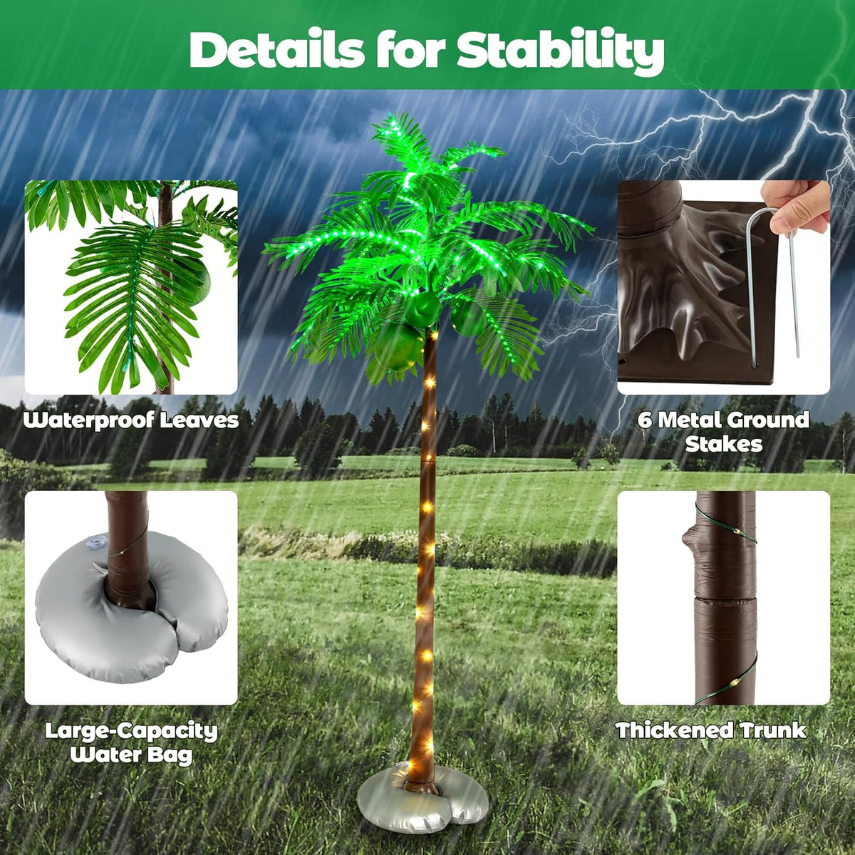 6FT Lighted Artificial Palm Tree with 309 LED Lights L637651