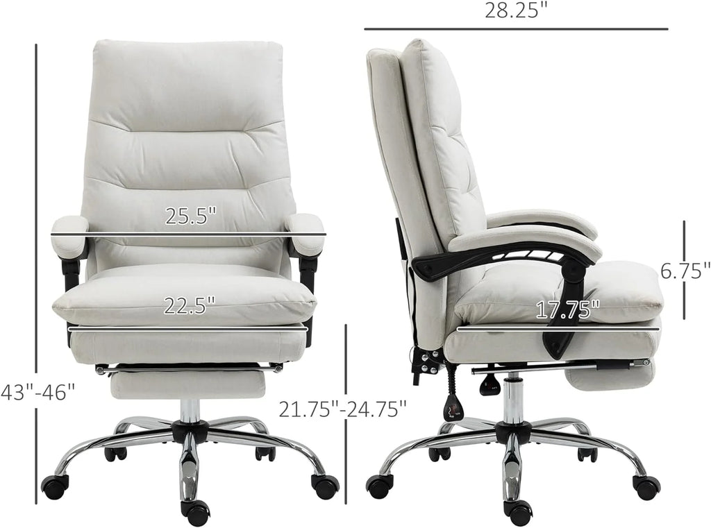 Cream White Microfibre Heated Reclining Massage Office Chair with Footrest O65552