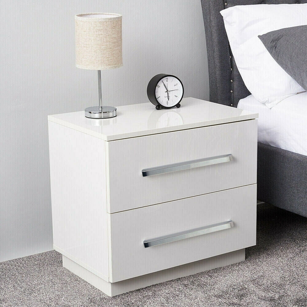 High Gloss 2 Drawer Nightstand with LED Light D334149