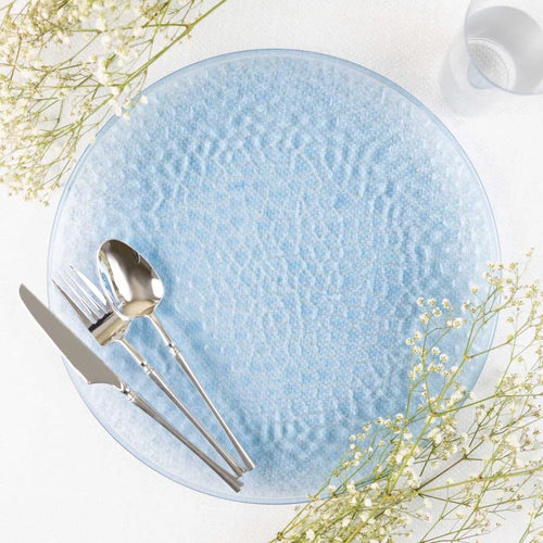13" Round Translucent Blue Plastic Plates R87487