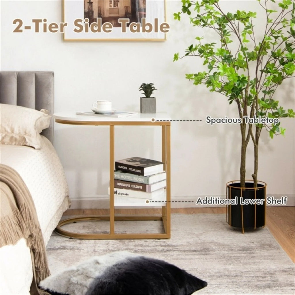 Mini Side Table with Steel Frame & Faux Marble Top T426