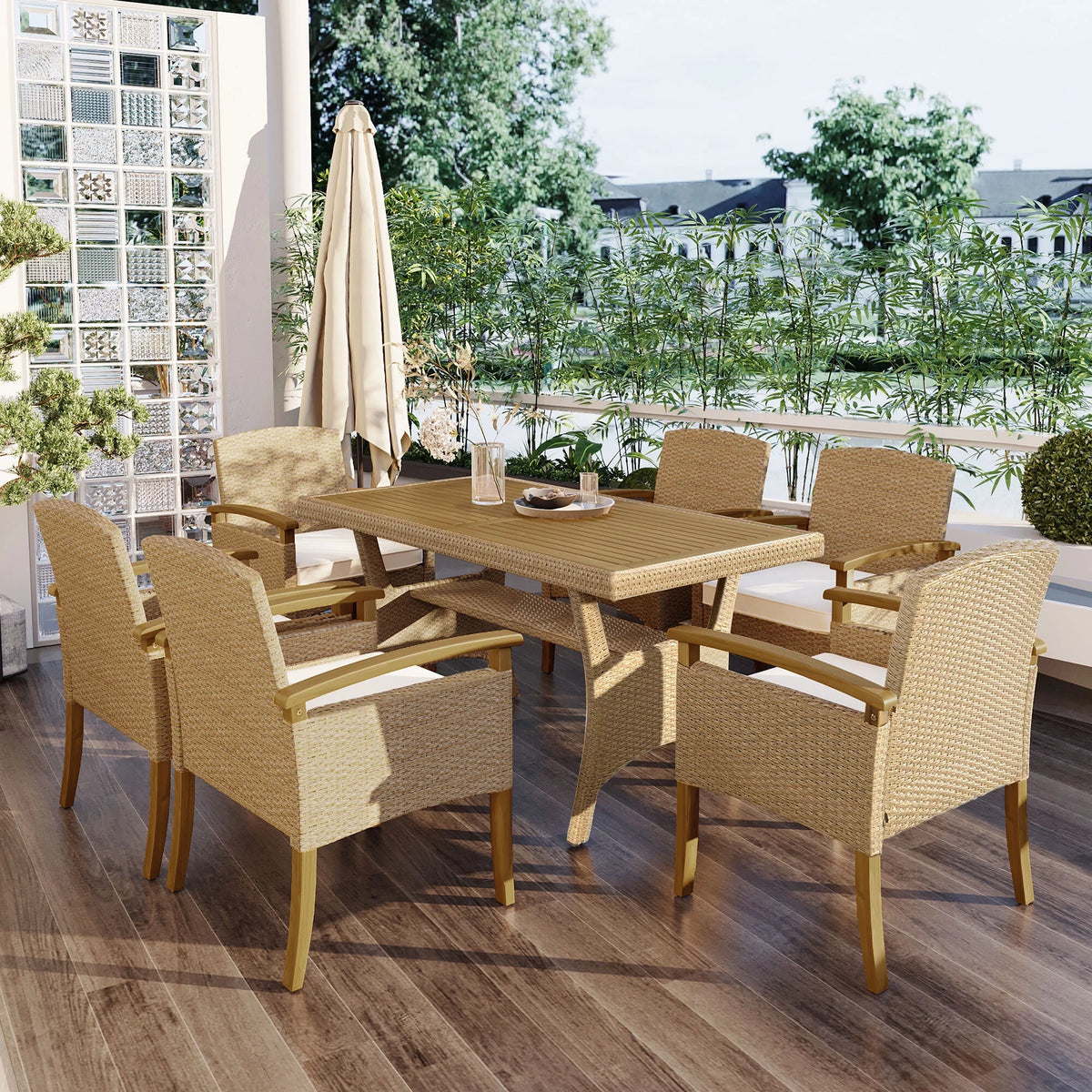 Brown 7 Pcs Wicker Patio Dining Set S7196
