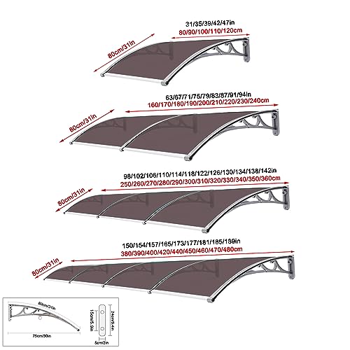Brown Polycarbonate Front Door Canopy Awning (47"x43") Z9030