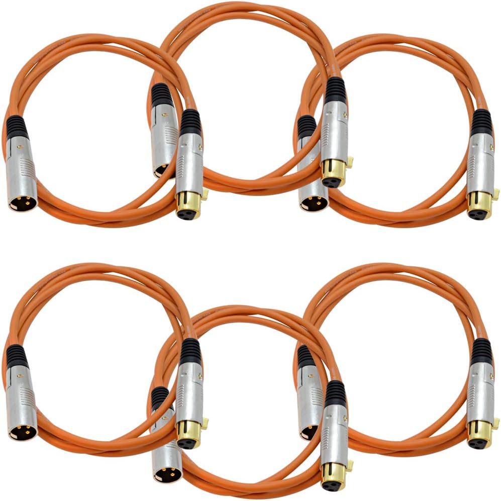 6 Pack 6 Foot Gold Plated Orange XLR Microphone Cable K66794