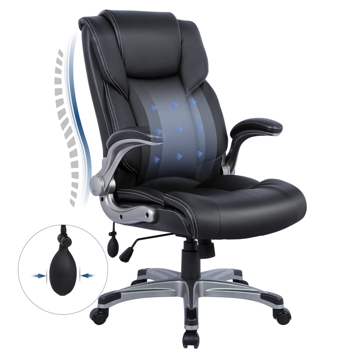 High Back Ergonomic Leather Office Chair with Flip-up Arms A581