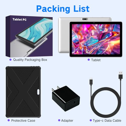 10.1 inch 4G LTE Tablet with SIM Card Slot, 64GB Storage, 1280x800 IPS, Dual Cameras F852413
