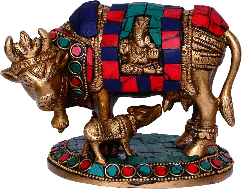 Brass Cow and Calf with Stonework Y5636