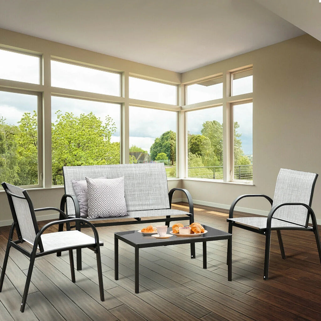 4 PCS Patio Furniture Set Sofa Coffee Table Gray N31913