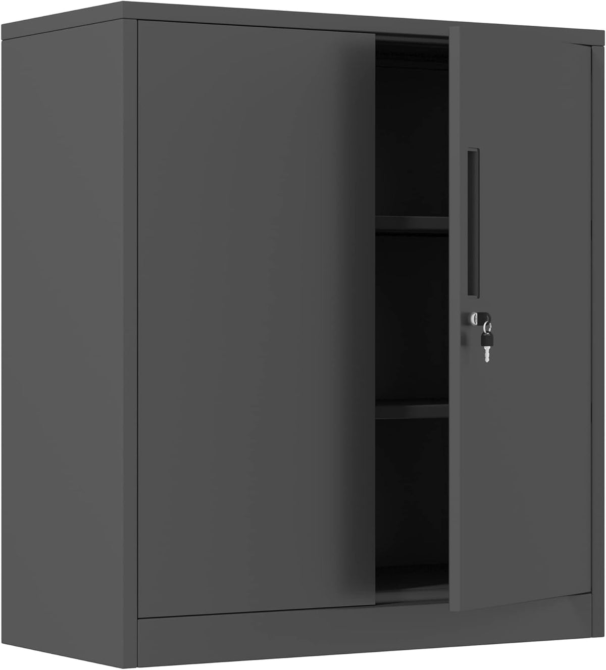 White Metal Storage Cabinet with Locking Doors and 2 Adjustable Shelves M2296