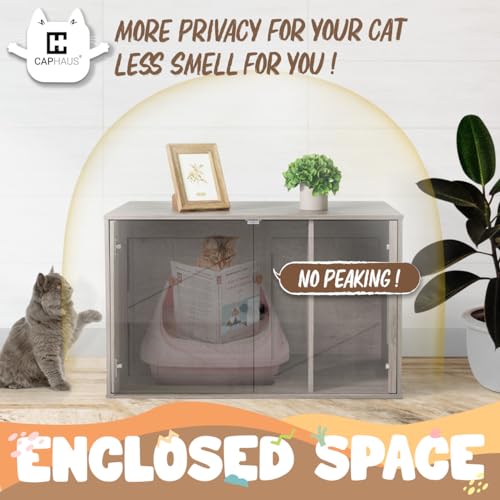 White Wooden Cat Litter Box with Double Doors I61273