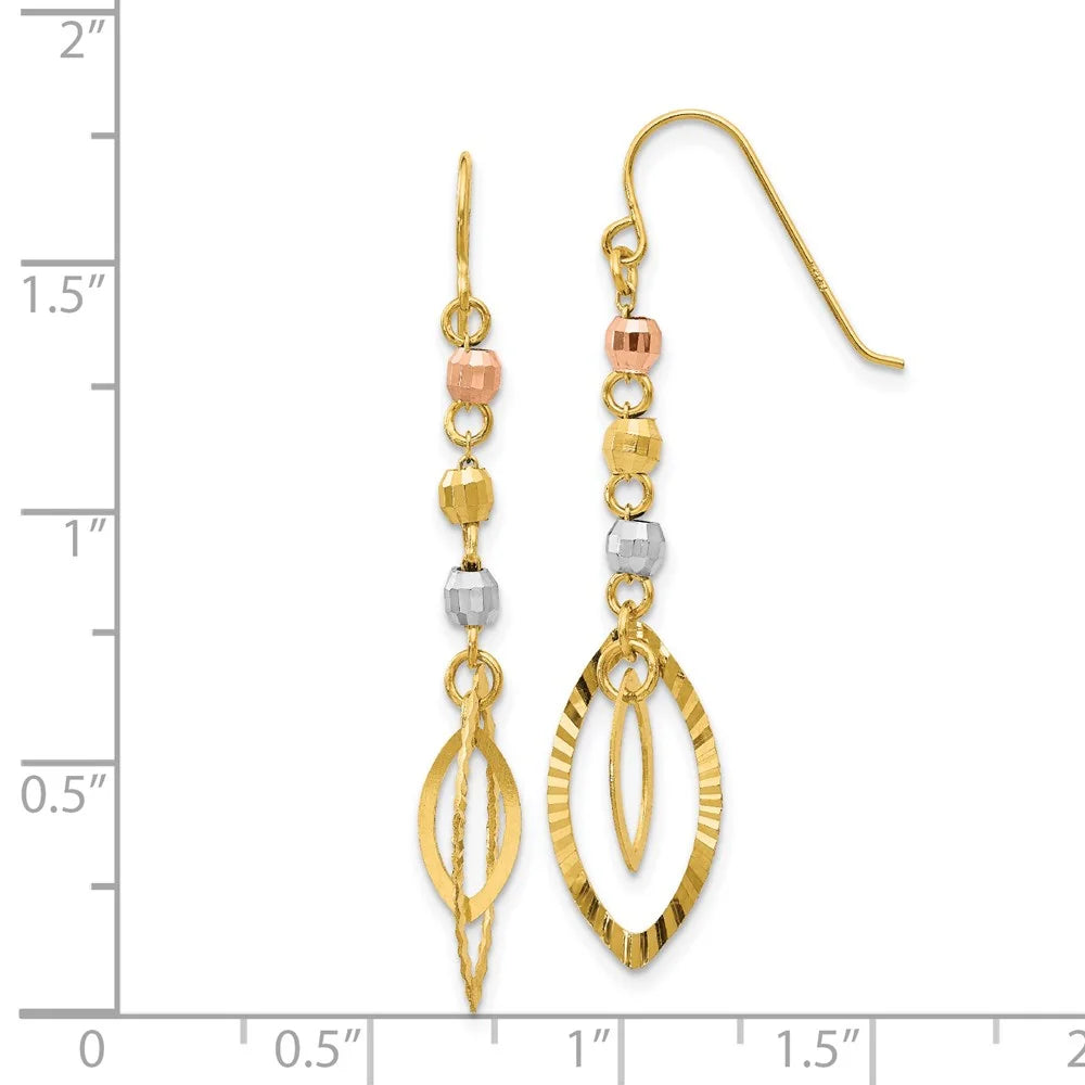 14 Karat Tri-color Diamond-cut Dangle Earrings P592