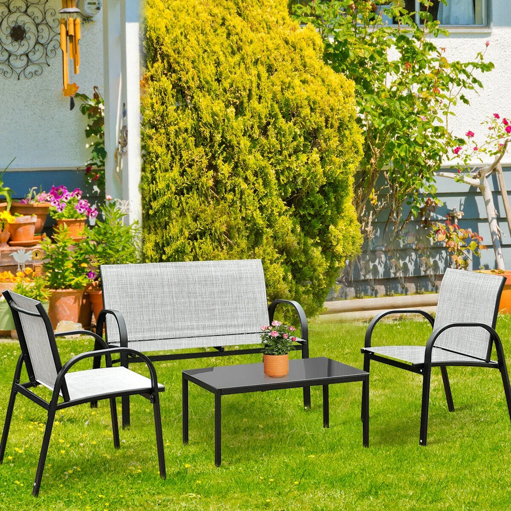4 PCS Patio Furniture Set Sofa Coffee Table Gray N31913