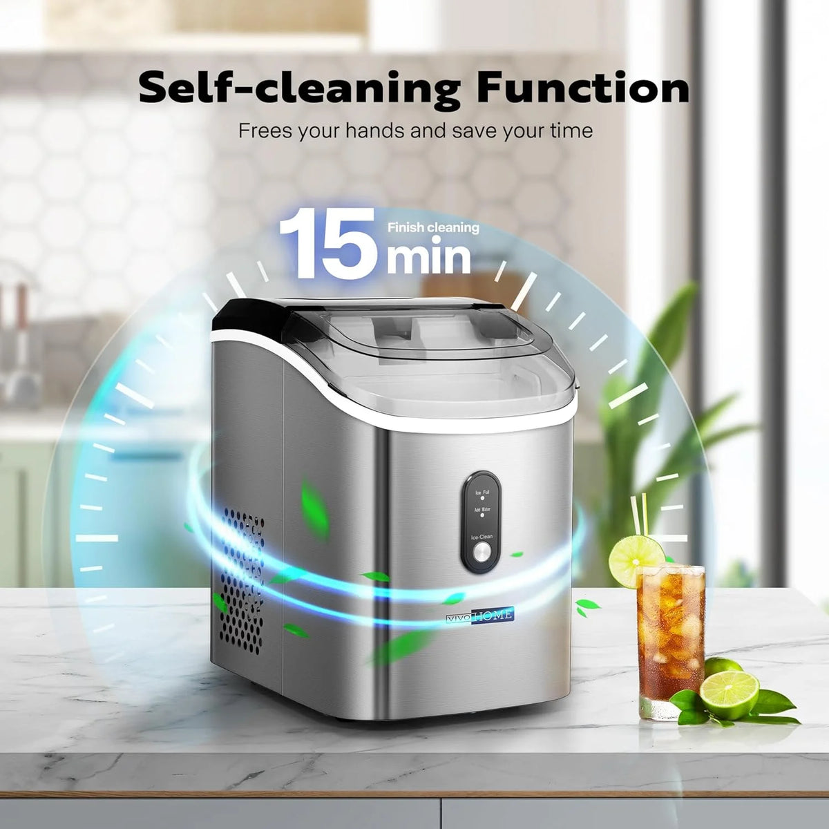 Countertop Nugget Ice Maker with Scoop and Self Cleaning Z310