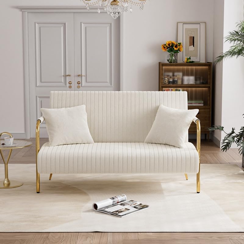 Orange Velvet 2 Seater Loveseat Sofa with Gold Metal Legs D860
