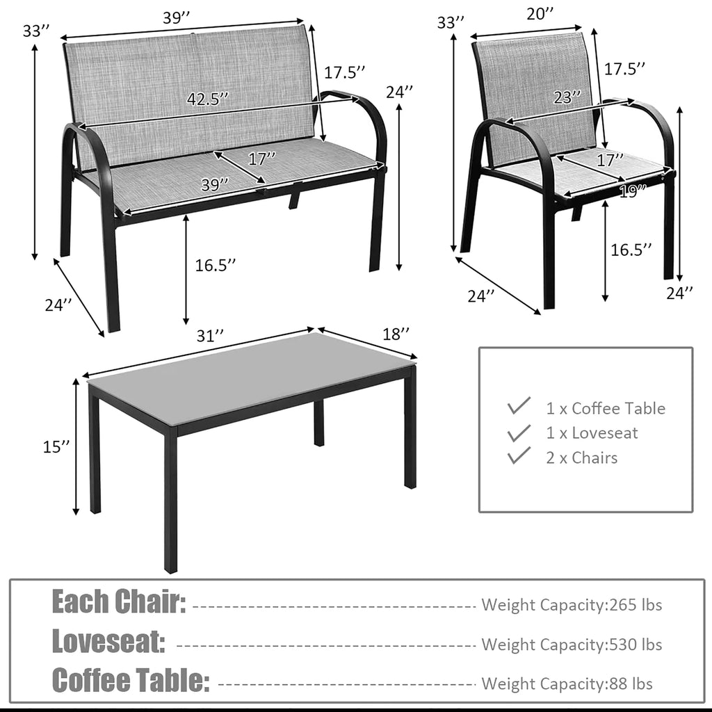 4 PCS Patio Furniture Set Sofa Coffee Table Gray N31913