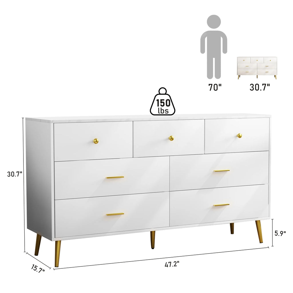 White 7 Drawer Wood Dresser C2837
