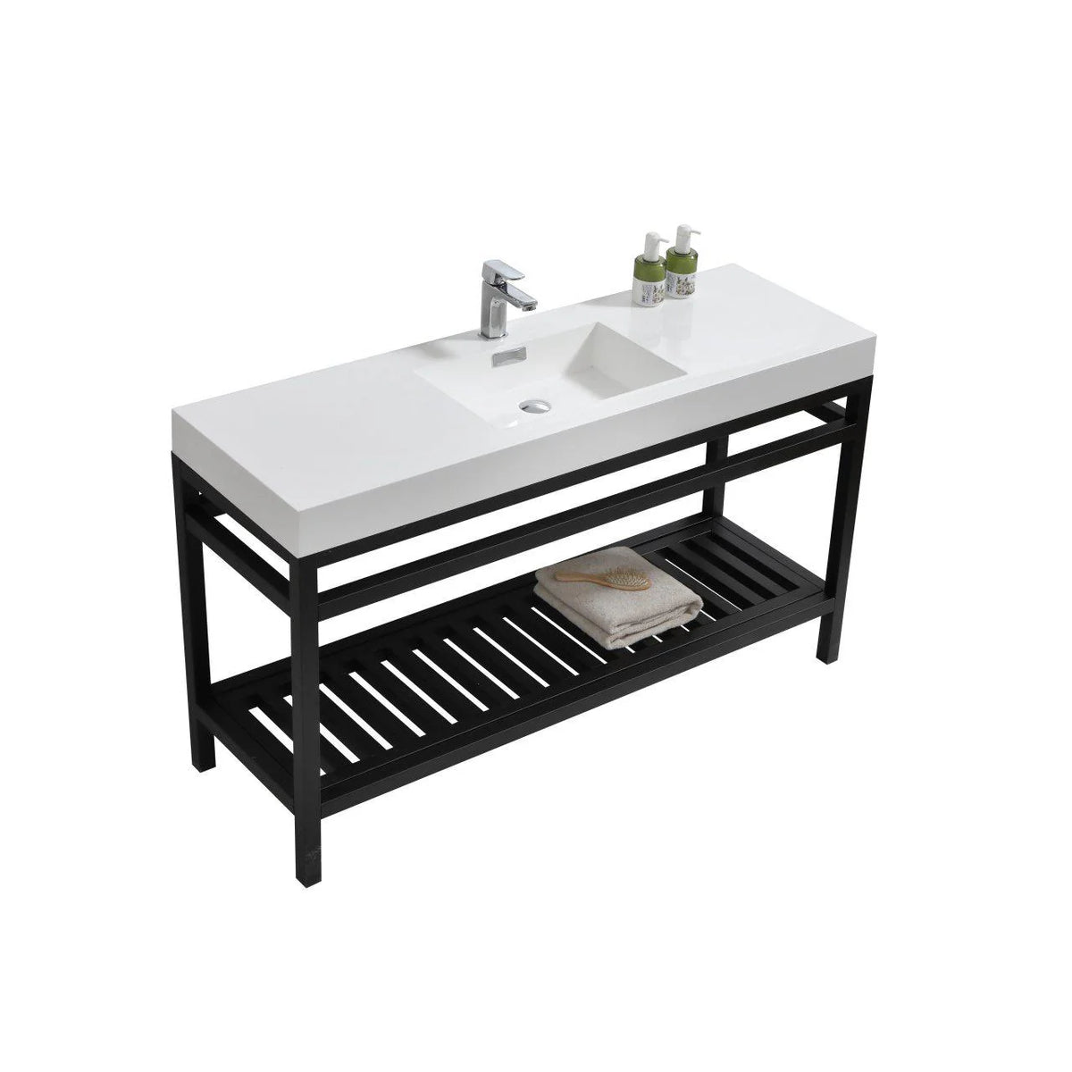 60 in. Single Sink Stainless Steel Console with Acrylic Sink U96495