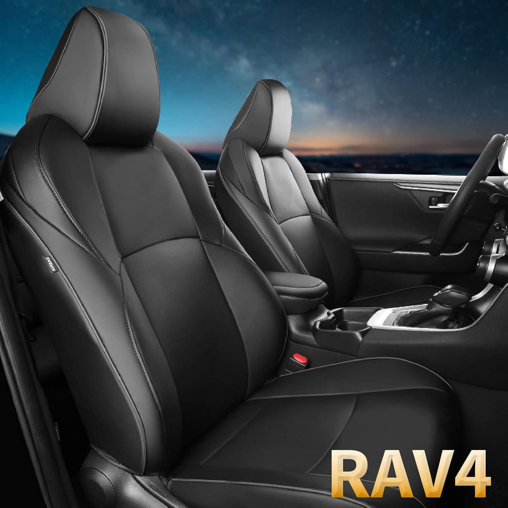 Black Faux Leather Car Seat Covers Full Set V7688