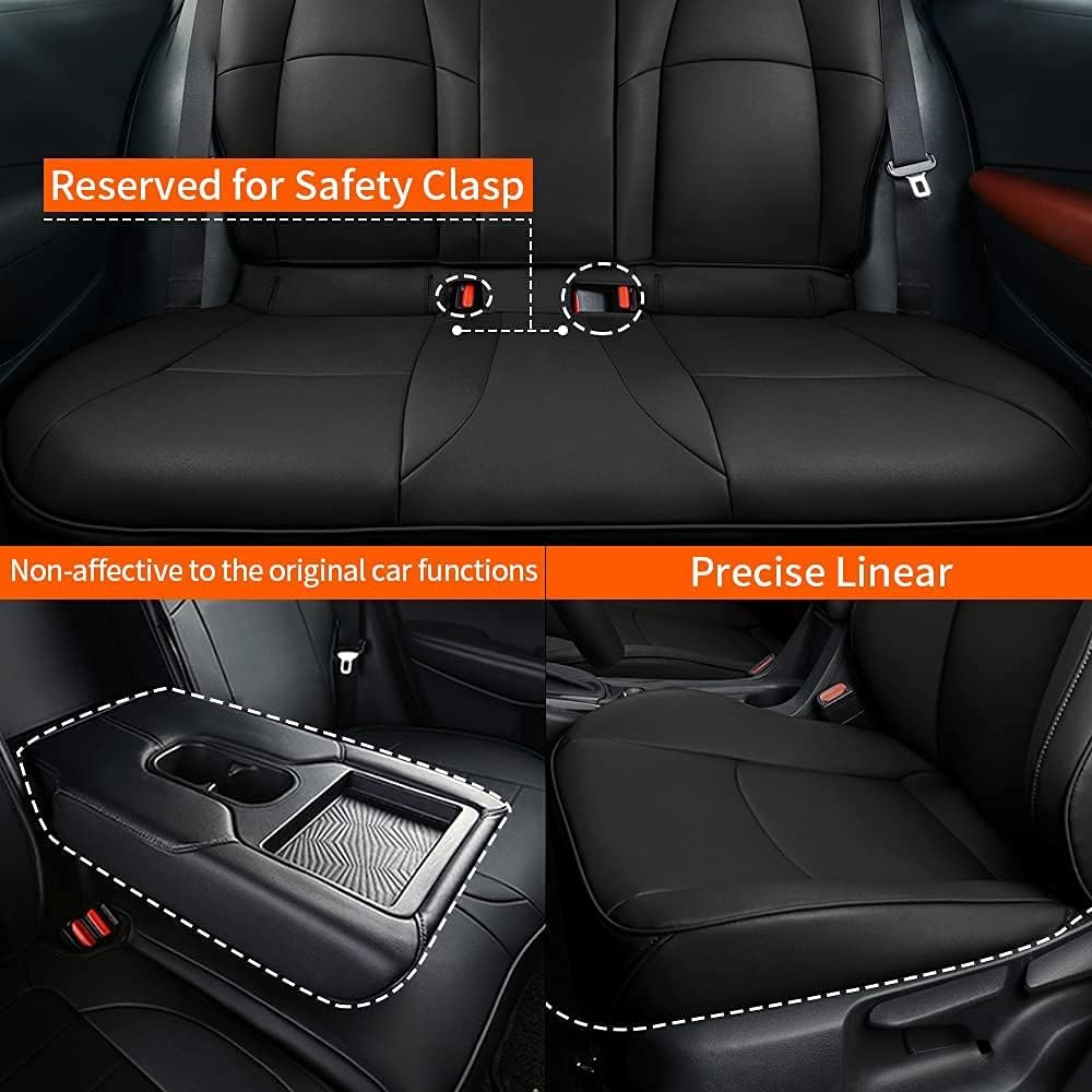 Black Faux Leather Car Seat Covers Full Set V7688
