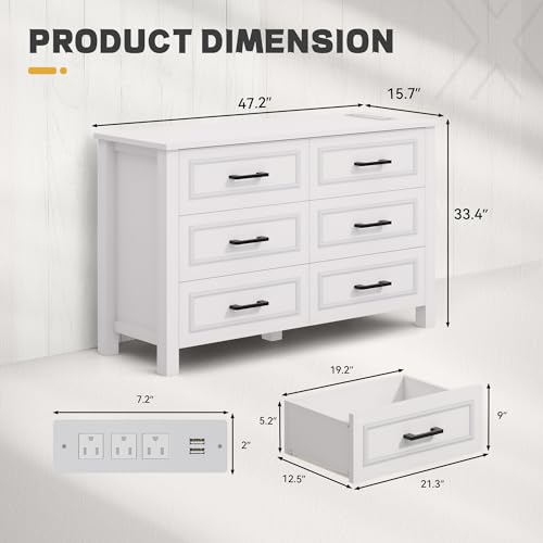 White Walnut 6 Drawer Wood Dresser W777