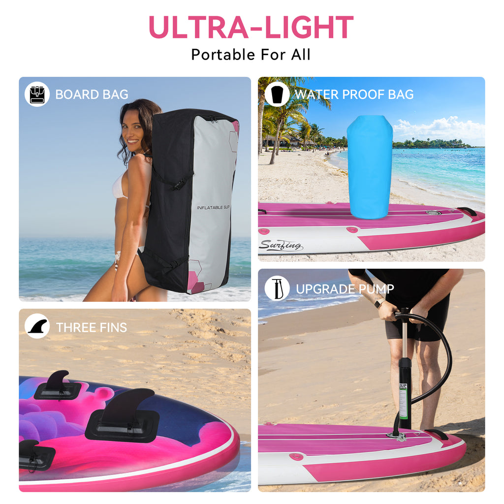 Pink Inflatable Stand Up Paddle Board and Sit-on Kayak Set with Backpack B589511
