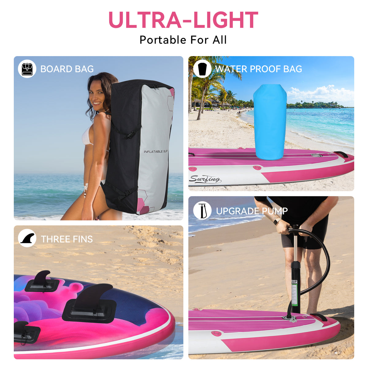 Pink Inflatable Stand Up Paddle Board and Sit-on Kayak Set with Backpack B589511