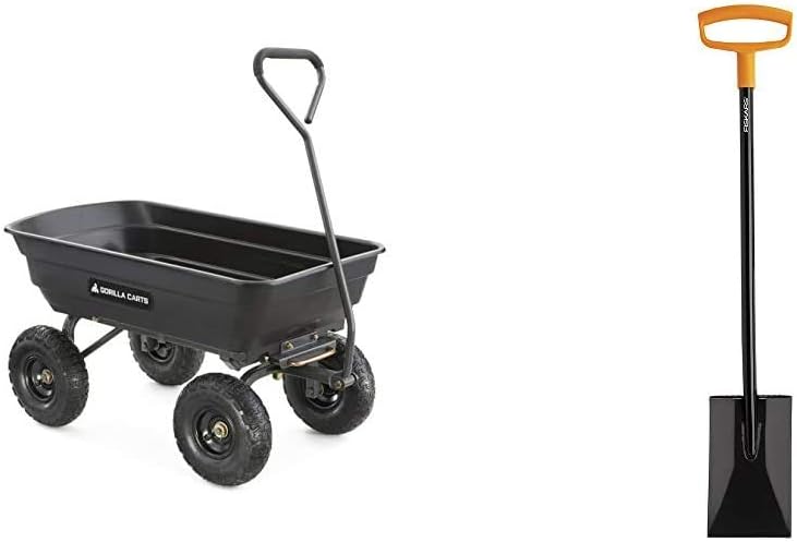 Green Poly Garden Dump Cart with Steel Frame and 10 Pneumatic Tires, 600-lbs. Capacity W49235