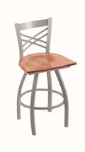Swivel Counter Stool with Anodized Nickel Finish and Medium Maple Seat E592498
