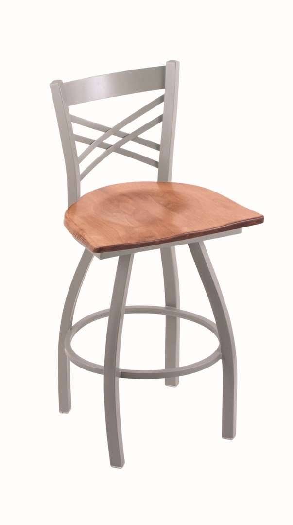 Swivel Counter Stool with Anodized Nickel Finish and Medium Maple Seat E592498