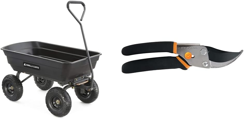 Green Poly Garden Dump Cart with Steel Frame and 10 Pneumatic Tires, 600-lbs. Capacity W49235