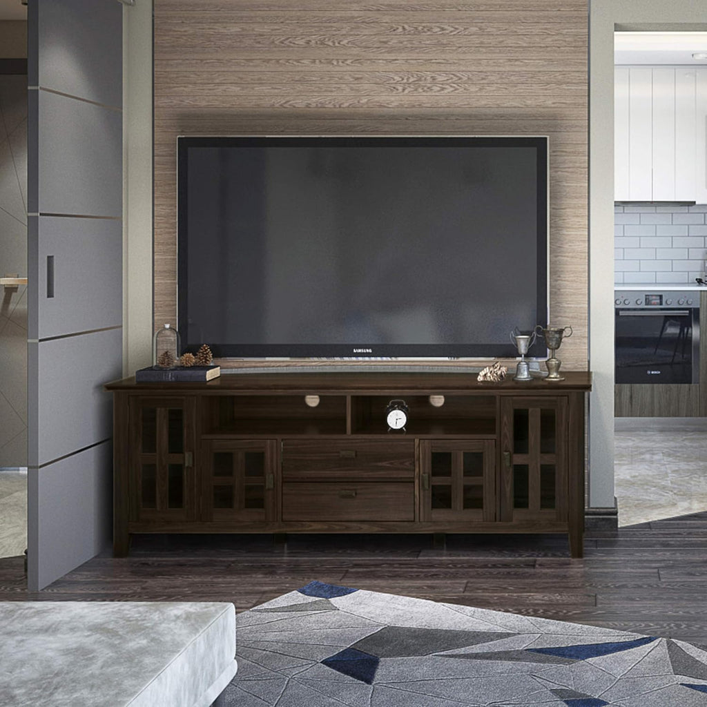 72 inch Solid Wood TV Media Stand with Glass Doors G992479