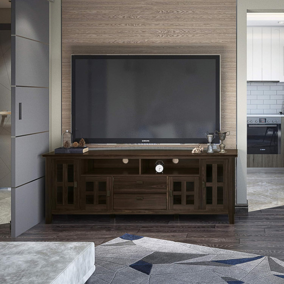 72 inch Solid Wood TV Media Stand with Glass Doors G992479