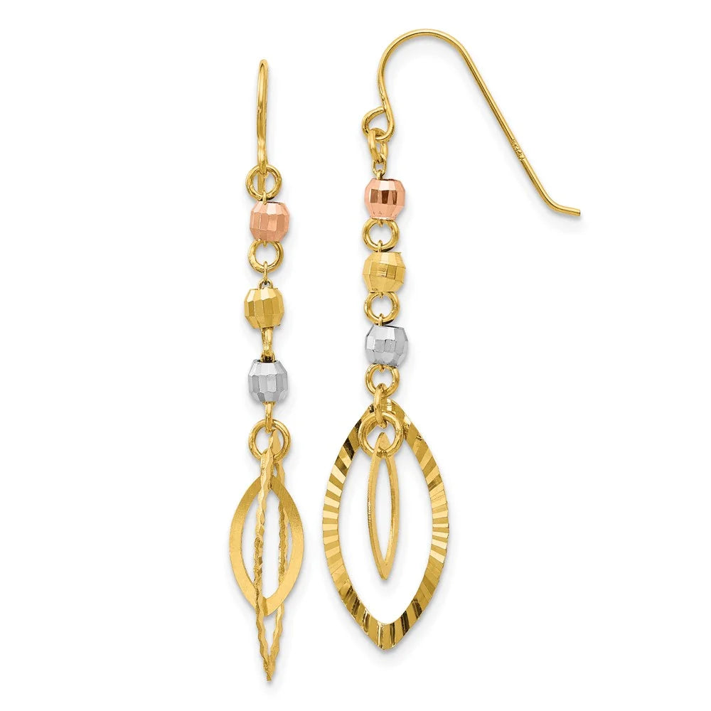 14 Karat Tri-color Diamond-cut Dangle Earrings P592