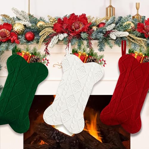 18 Inch Knitted Dog Christmas Stocking 3 Pack T7877